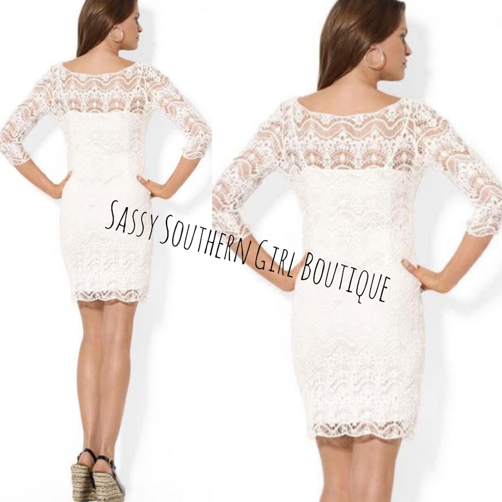 🆕⭐ Lauren Ralph Lauren White Crochet Mini Dress - Picture 5 of 11